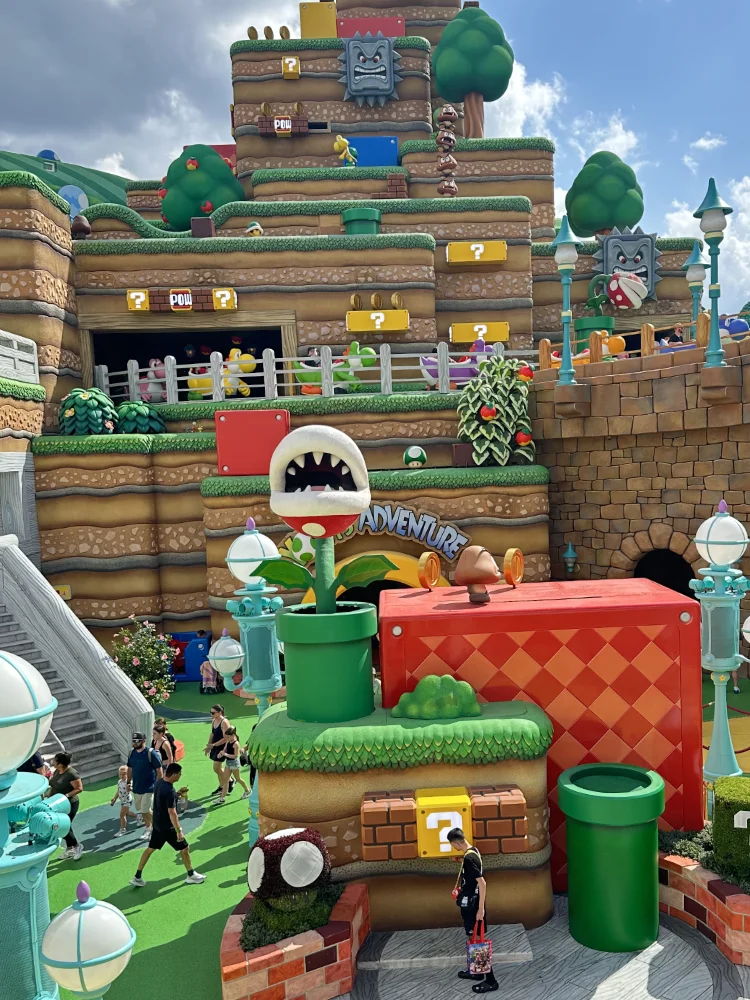 Colorful scenery in Super Nintendo World at Epic Universe