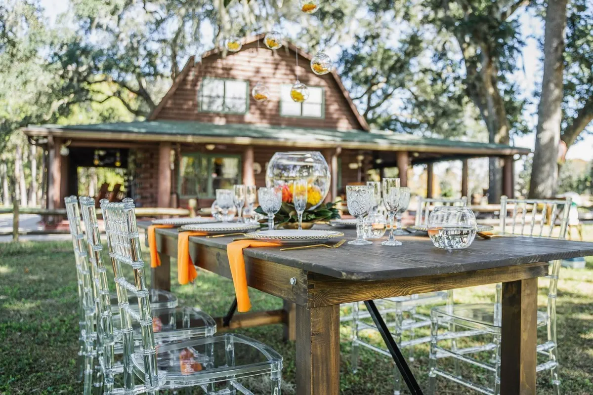 Outdoor table set for a gathering at Green Cabin Ranch